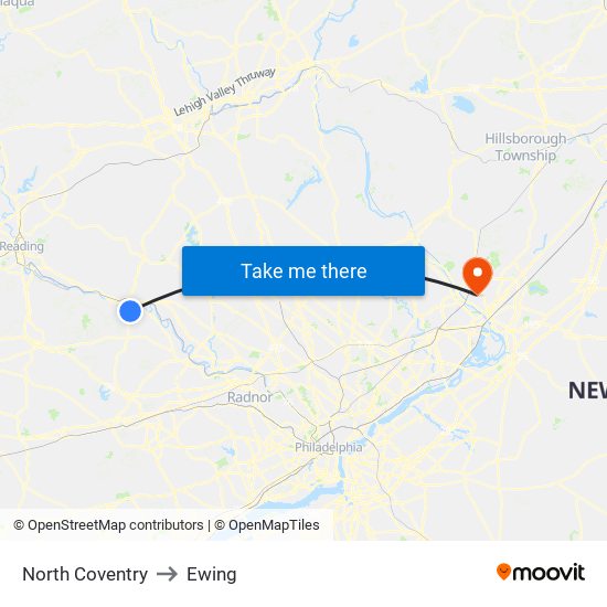 North Coventry to Ewing map