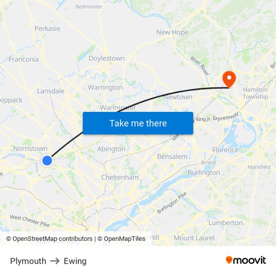 Plymouth to Ewing map