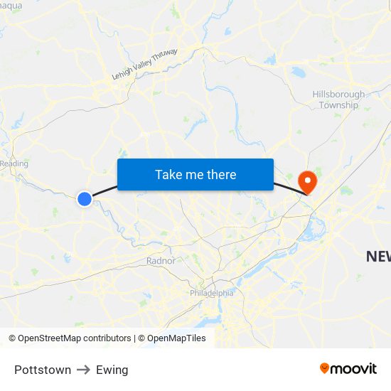 Pottstown to Ewing map