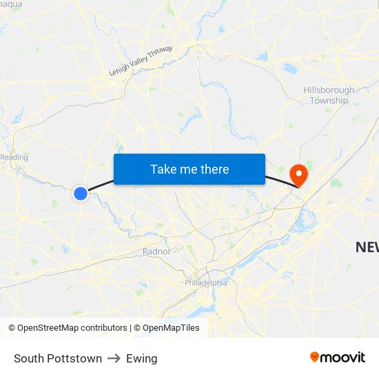 South Pottstown to Ewing map