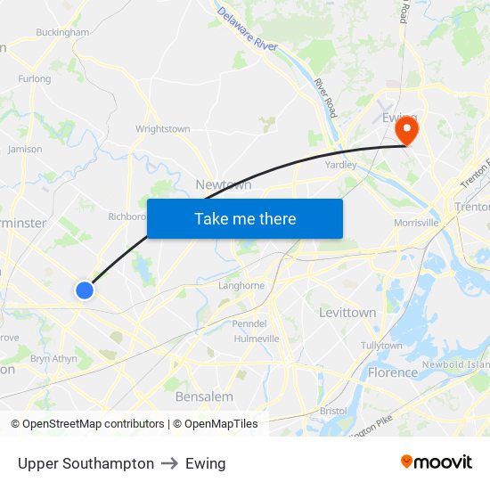 Upper Southampton to Ewing map