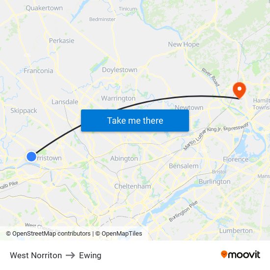 West Norriton to Ewing map