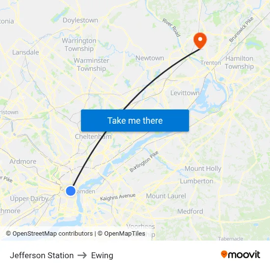 Jefferson Station to Ewing map