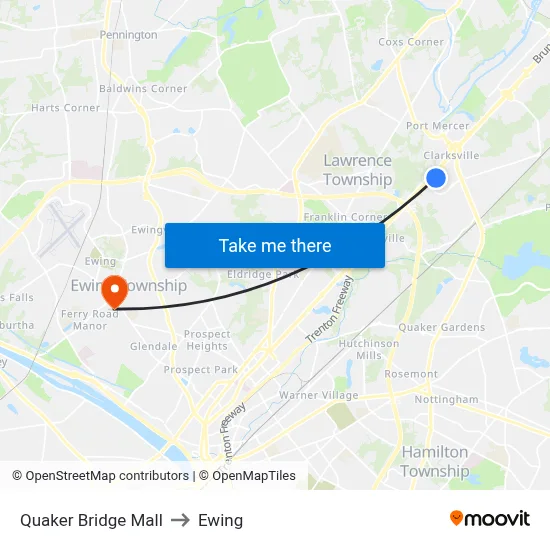 Quaker Bridge Mall to Ewing map