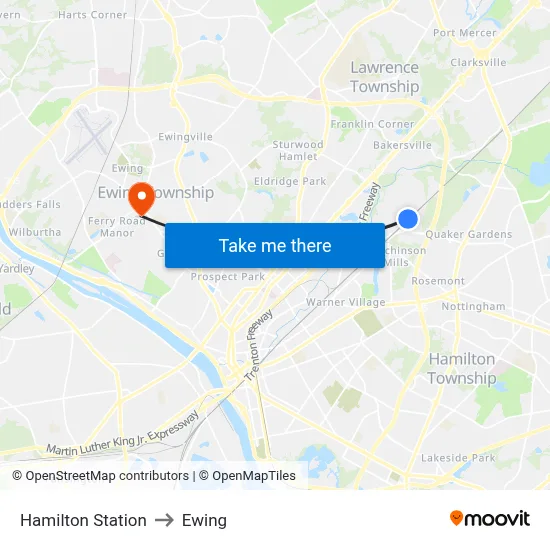 Hamilton Station to Ewing map