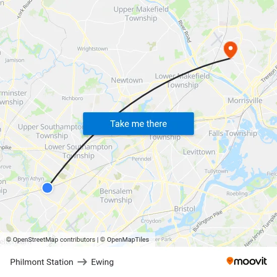 Philmont Station to Ewing map