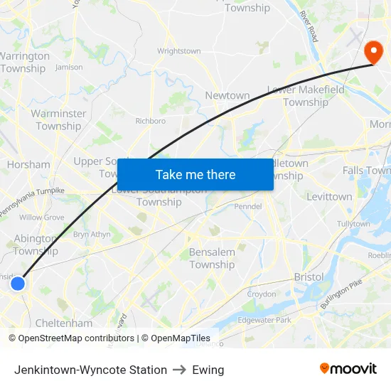 Jenkintown-Wyncote Station to Ewing map
