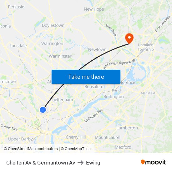Chelten Av & Germantown Av to Ewing map