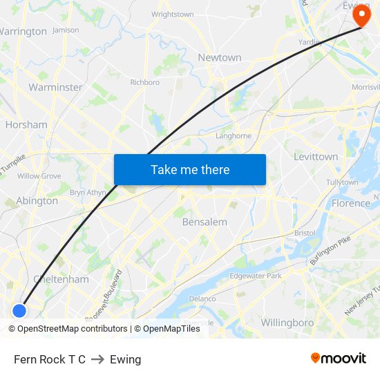 Fern Rock T C to Ewing map