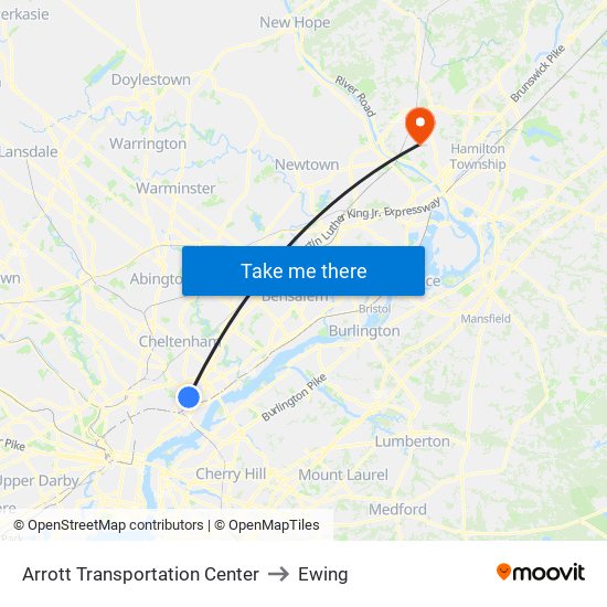 Arrott Transportation Center to Ewing map