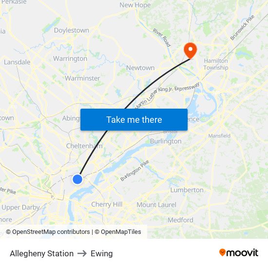 Allegheny Station to Ewing map