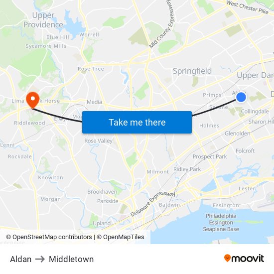 Aldan to Middletown map