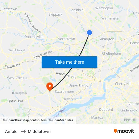 Ambler to Middletown map