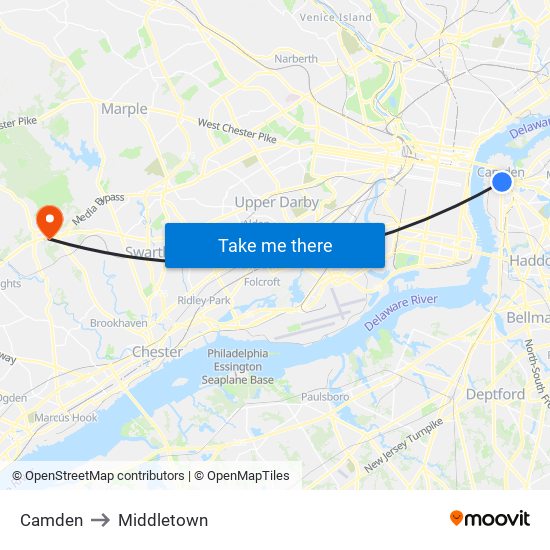 Camden to Middletown map