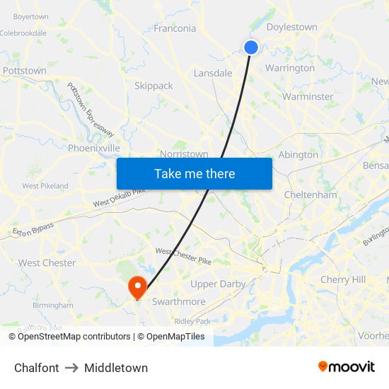 Chalfont to Middletown map