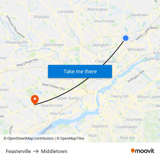 Feasterville to Middletown map