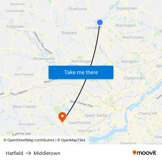 Hatfield to Middletown map