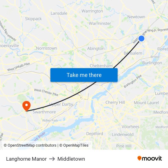 Langhorne Manor to Middletown map