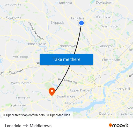 Lansdale to Middletown map