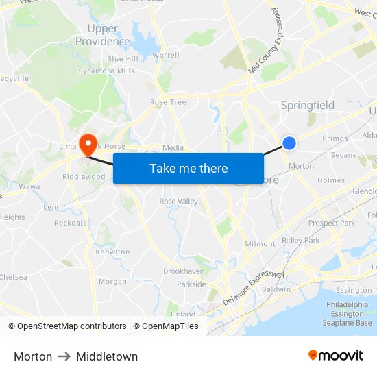 Morton to Middletown map