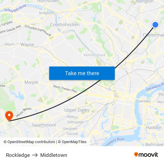 Rockledge to Middletown map