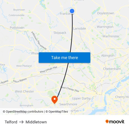 Telford to Middletown map