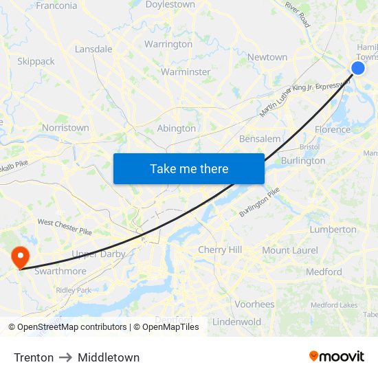 Trenton to Middletown map