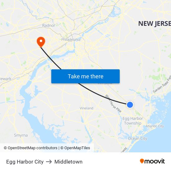 Egg Harbor City to Middletown map