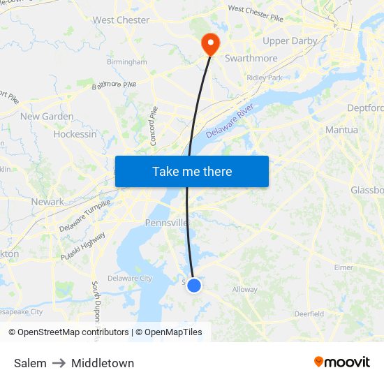 Salem to Middletown map