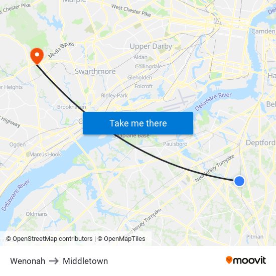 Wenonah to Middletown map
