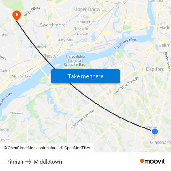 Pitman to Middletown map