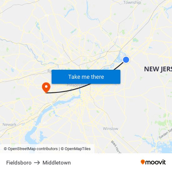 Fieldsboro to Middletown map
