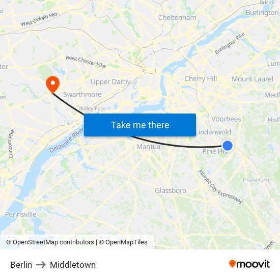 Berlin to Middletown map