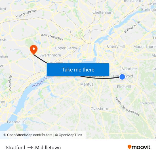Stratford to Middletown map