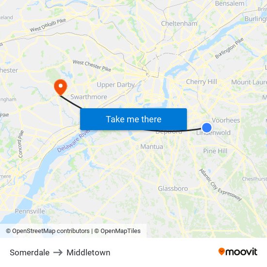 Somerdale to Middletown map