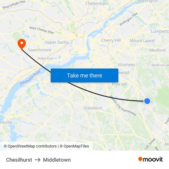 Chesilhurst to Middletown map