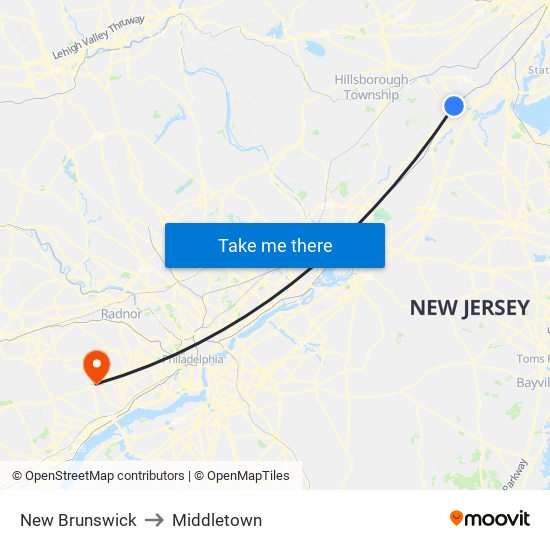 New Brunswick to Middletown map