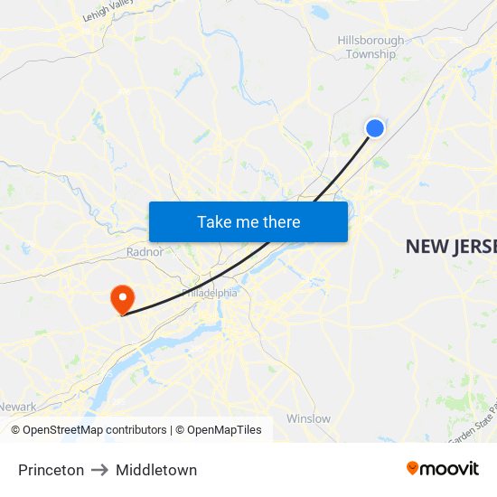 Princeton to Middletown map