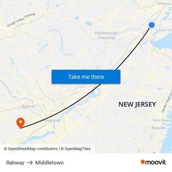 Rahway to Middletown map