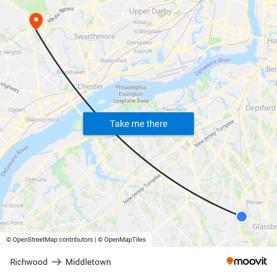 Richwood to Middletown map