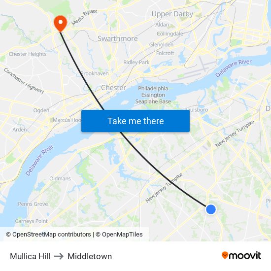 Mullica Hill to Middletown map
