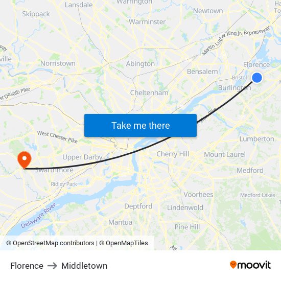 Florence to Middletown map