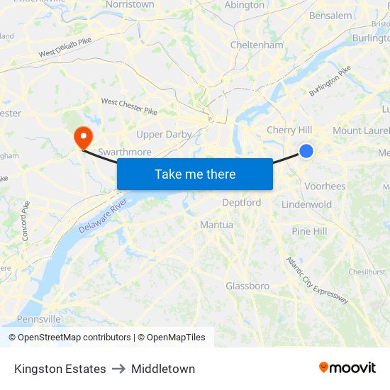 Kingston Estates to Middletown map