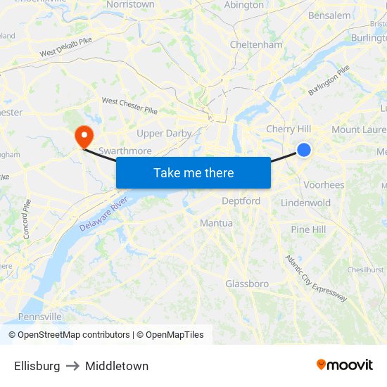 Ellisburg to Middletown map