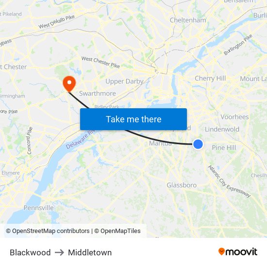 Blackwood to Middletown map