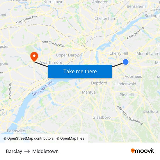 Barclay to Middletown map