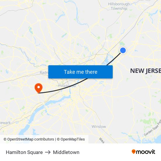 Hamilton Square to Middletown map