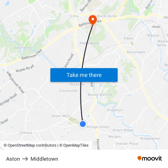 Aston to Middletown map