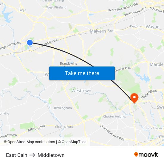 East Caln to Middletown map