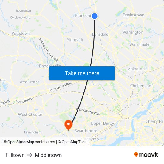Hilltown to Middletown map